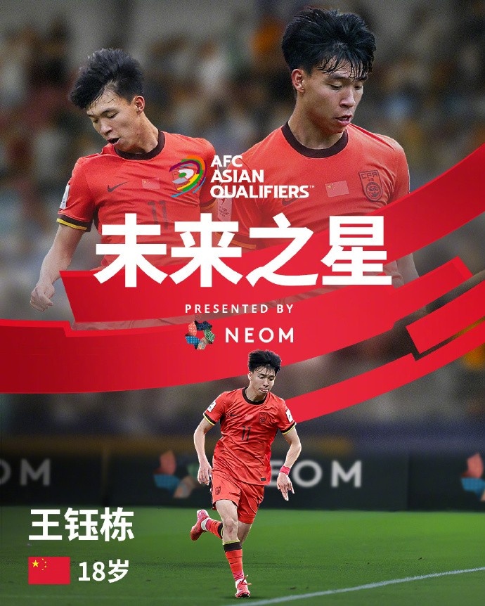  亞洲杯官方社媒發(fā)布王鈺棟個人海報：青年軍的旗幟，飄揚在前哨
